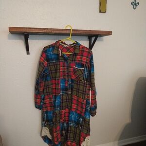 Soft Surroundings Vibrant Plaid Dress with Lace Trim